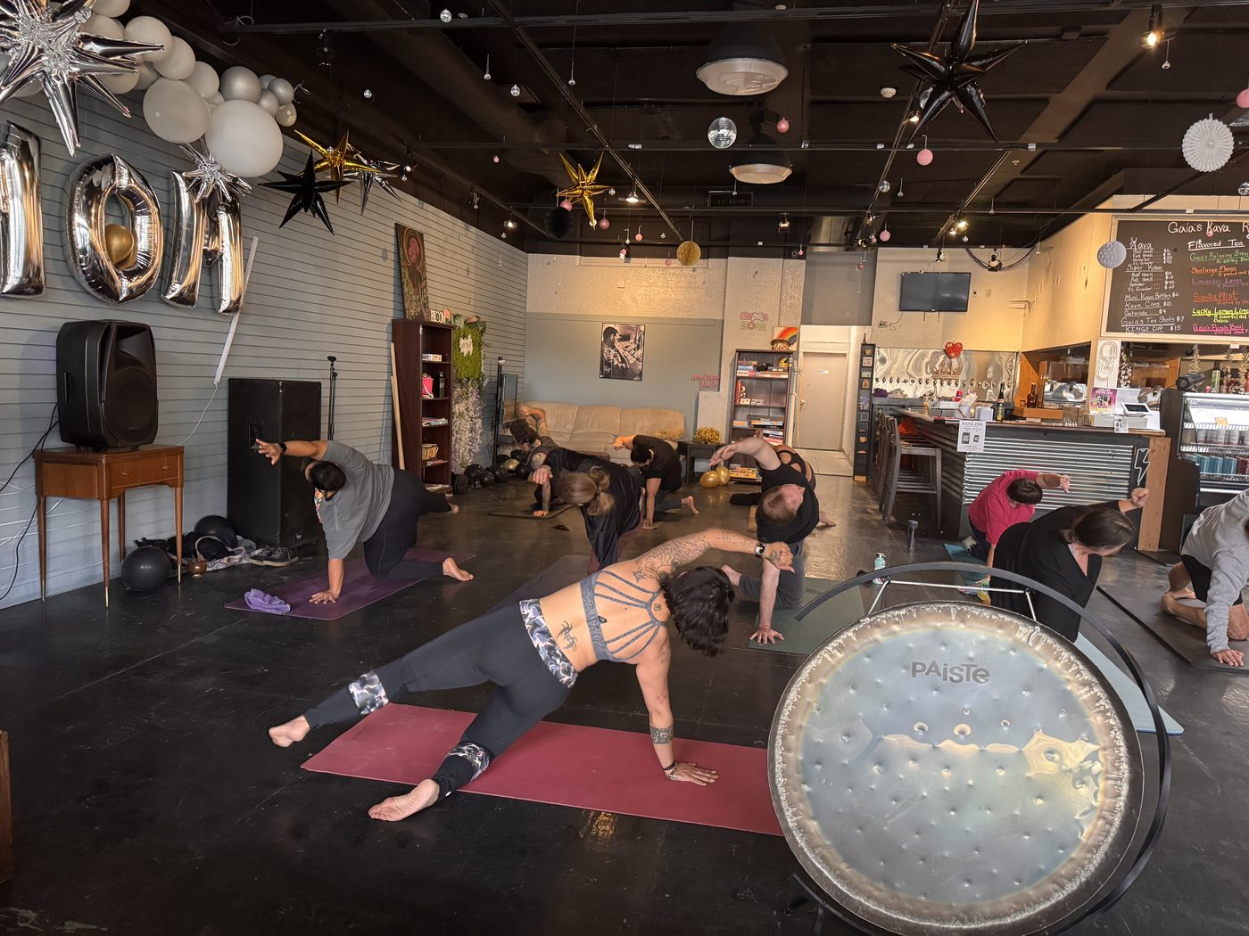 Yoga class at Gaia's Kava Root